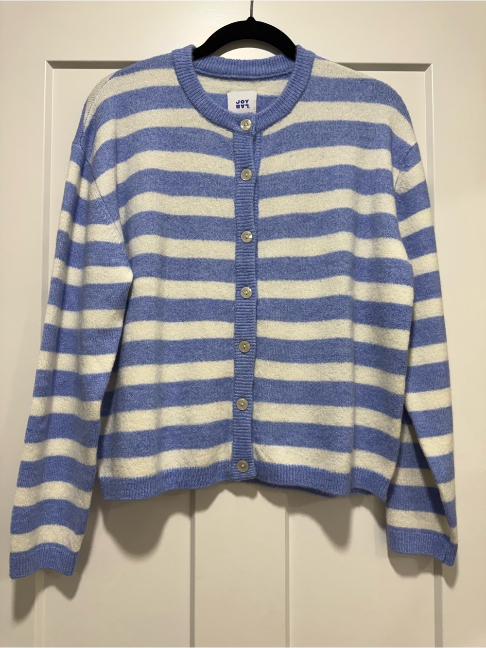 JoyLab Blue and White Striped Button-Up Cardigan